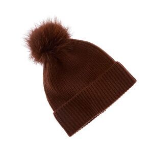 Amicale Cashmere Rib Knit Cashmere Hat, Brown